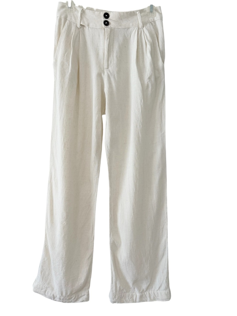 Linen Wide-Leg High-Waist Pants in Neutral Natural Off White Size Small